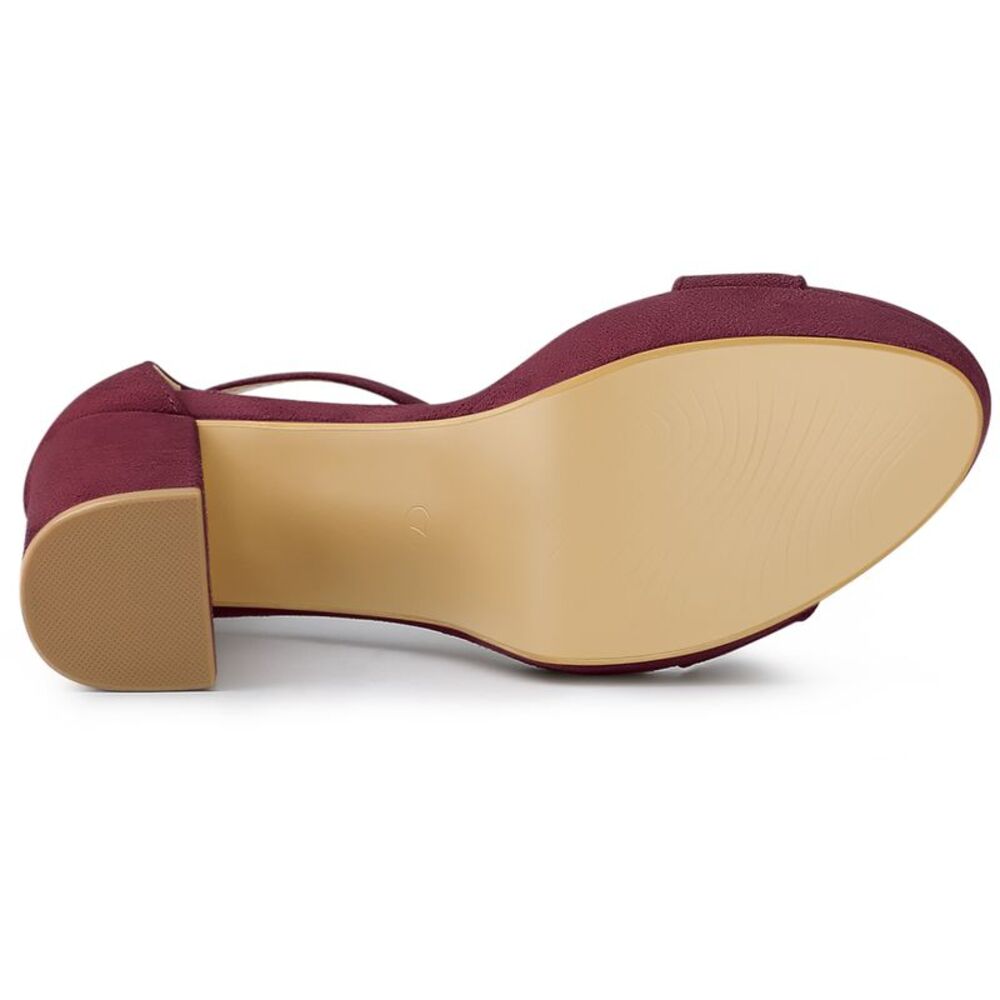 Ankle Strap Burgundy Platform Chunky High Heel Sandals - Picture 5 of 6